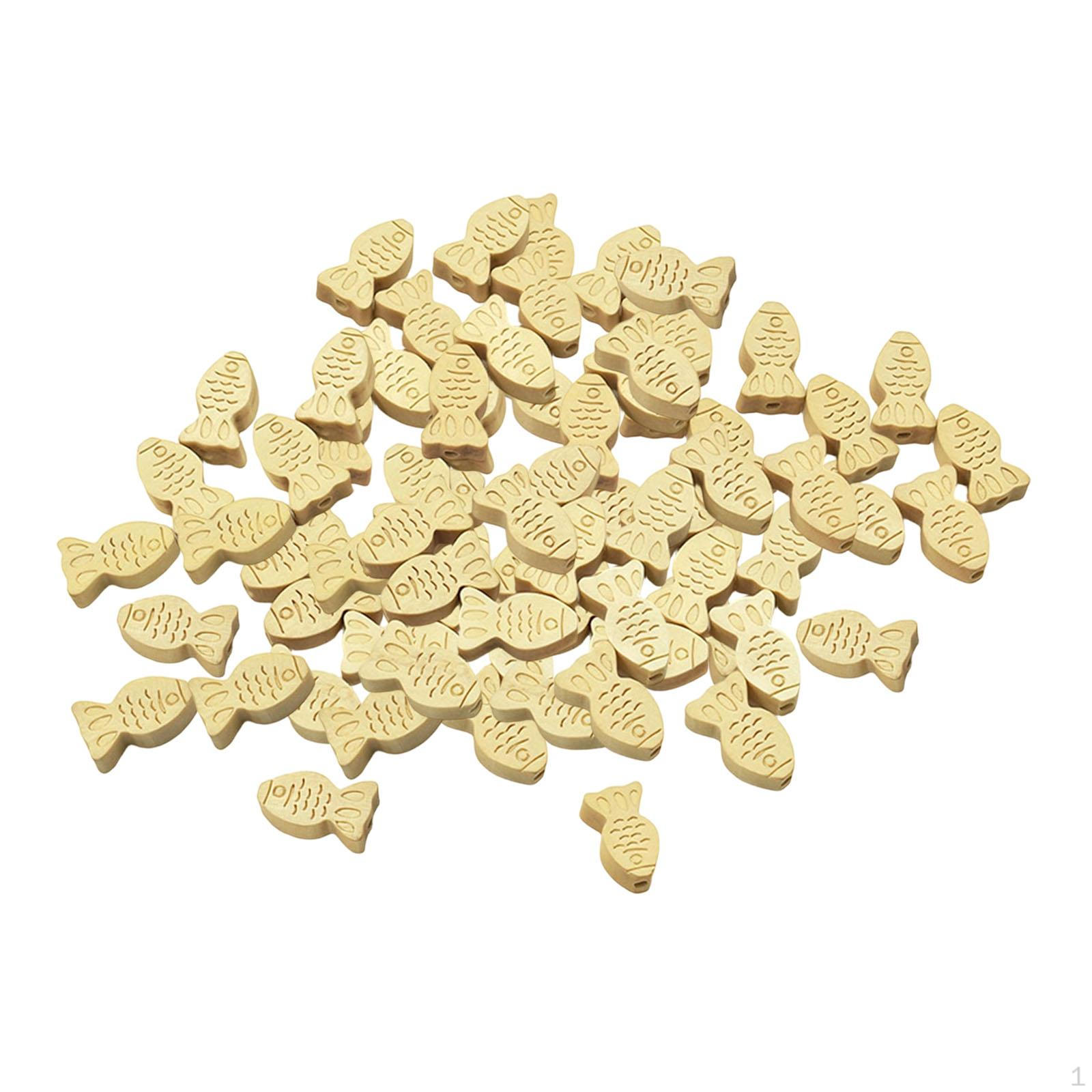 

50Pcs Fish Wood Beads Pendants DIY Jewelry Decoration for Garland Charm Dangle