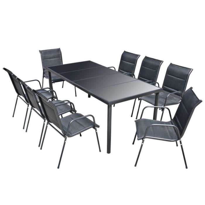 Mobilier d'extérieur - vidaXL - Ensemble 9 pcs - Acier Noir - 6 personnes - Style Contemporain