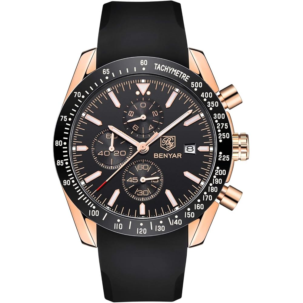 Rorios Men s Quartz Watch Analog Display Chronograph Calendar Function Silicone Band Sports Watch