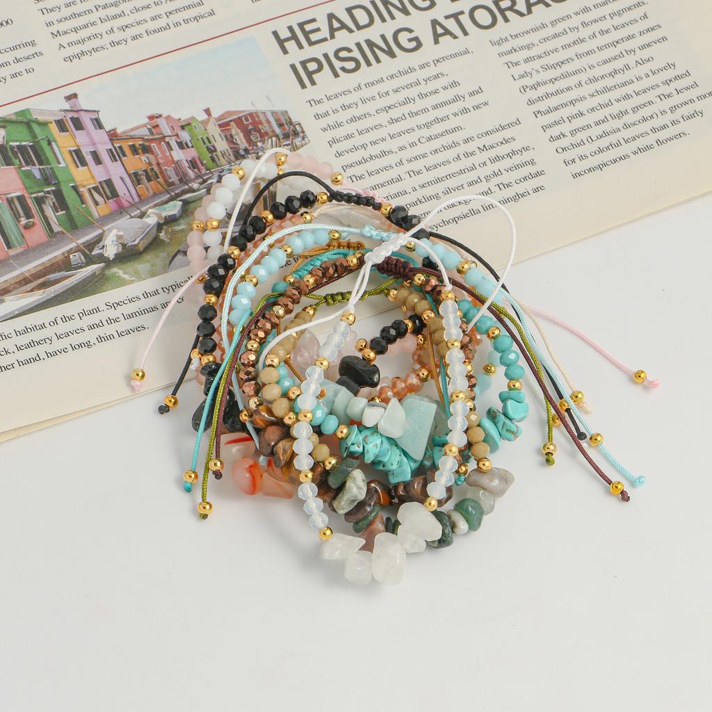 Resin Beaded Necklace Natural Stone Chip Pendant Adjustable Choker Fashion Jewelry Gift for Women