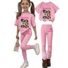 Kids' Casual Printed Round Neck Top and Pants Set, Loose Fit Fashion Outfit