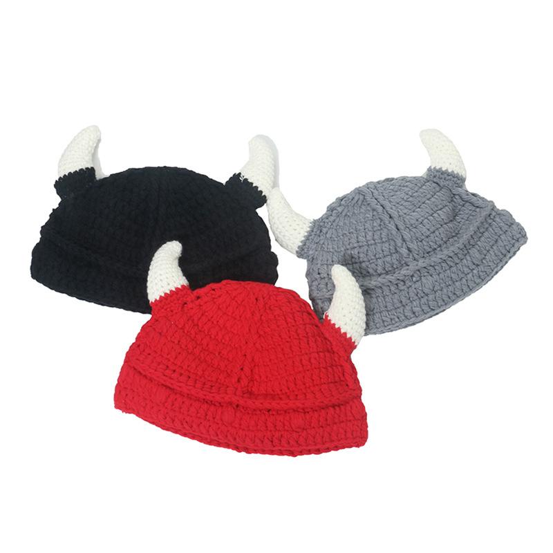Douyin Internet celebrity live wool hat personality funny hip hop trend warm hat horn cartoon knitted hat men and women