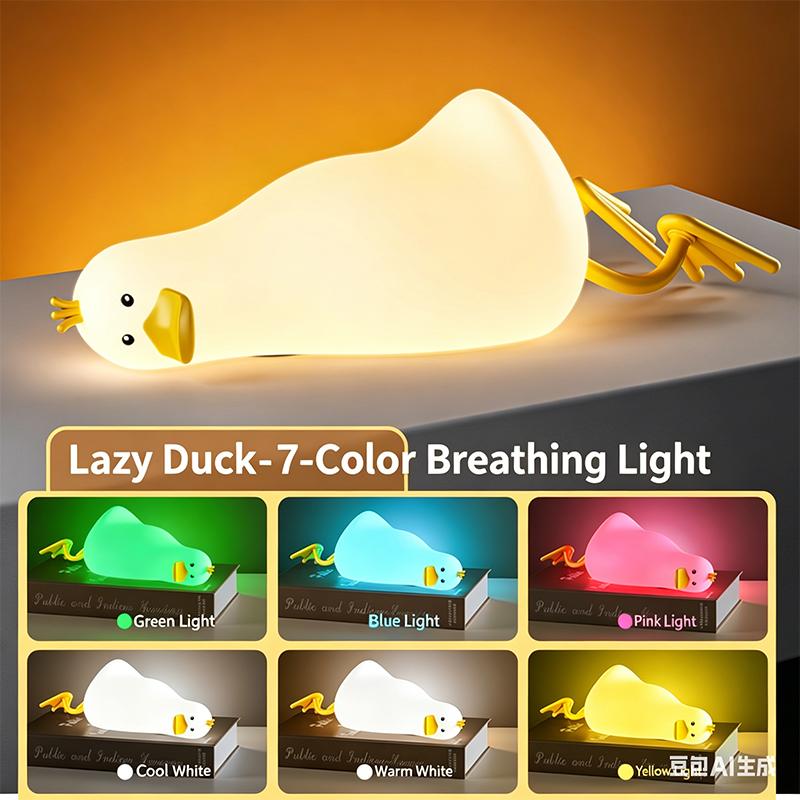 Night Light LED Duck Night Light Lying Flat Design Dimmable Eye Caring Bedside Lamp Bedroom Ornament Sleep Companion Light
