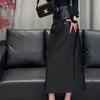 2025 Women's Elegant High-Waisted Black Leather Skirt - Versatile Luxury Winter Fashion