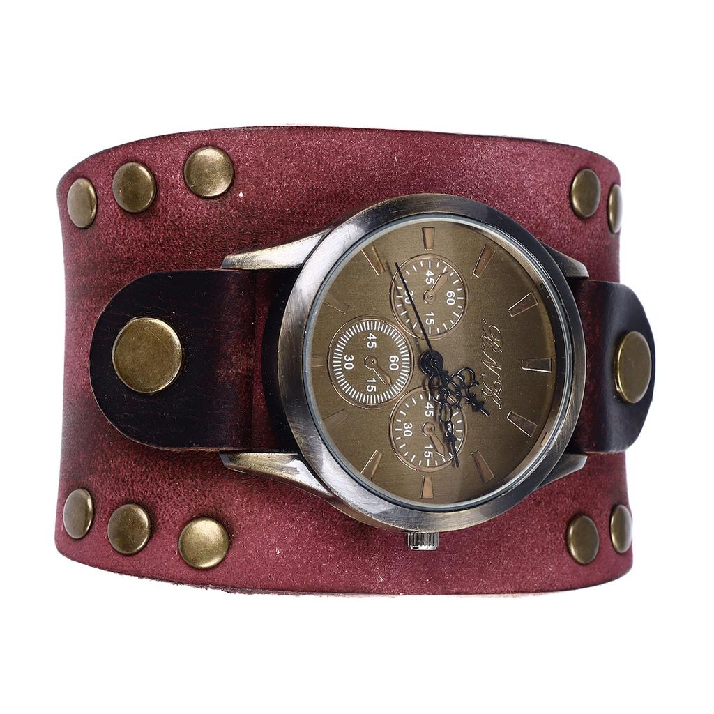 Leather Bracelet Watch Vintage Rivets Casual Fashionable Leather Quartz Watch for Men Women