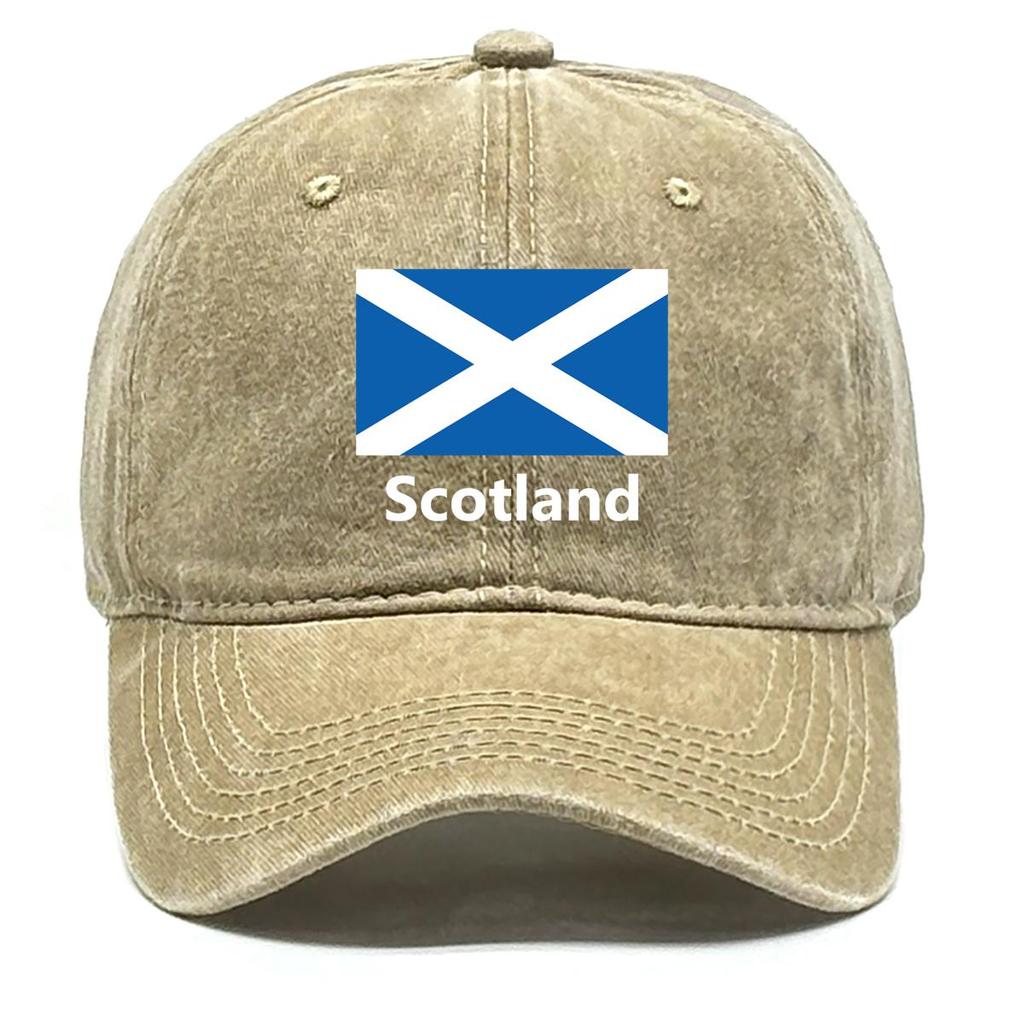 Flag of Scotland Print Adjustable Sun Hat, Patriotic Trucker Hat Non-Stretch Fabric Leisure Slouchy Unisex Snapback Baseball Hat