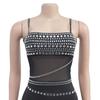 C6989 European & American Fashion Women's Rhinestone Mesh Long Dress