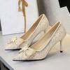 Luxury Bling Bow Wedding Party Women Pumps Elegant Pointed Toe Sparkling Glitter  Stilettos Dress Ladies High Heels Shoes