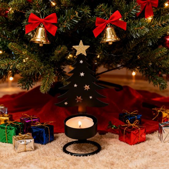 Metal Christmas Tree Candlestick Small Tree Shaped Candle Holder Holiday Tabletop Centerpiece for Home Shelf Fireplace Decor