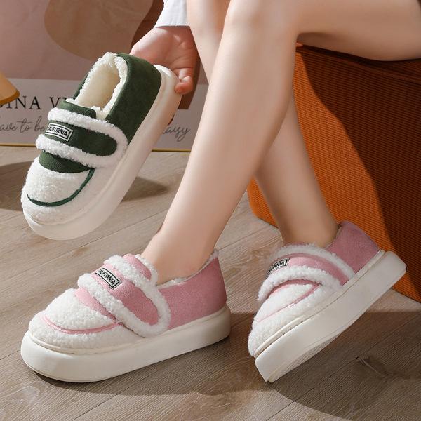 Autumn and winter bags and cotton shoes, thick-soled non-slip and velvet warm, simple and versatile plush cotton slippers