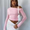 YYFS Moda Donna Casual Primavera Autunno Tinta Unita Stampa Manica Lunga Scollo Obliquo Bluse e Camicie
