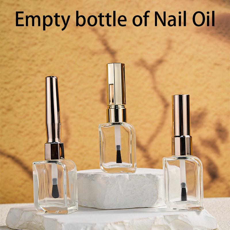 15Ml Nail Polish Bottle Empty With Lid Brush Cosmetic Containers Nail Glass Bottles With Brush Gold And Silver Lid