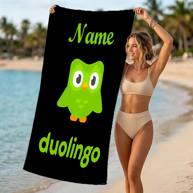 Customizable personalized beach towels Duolingo themed designs.Suitable for the beach, yoga, sports;ideal as beach accessories