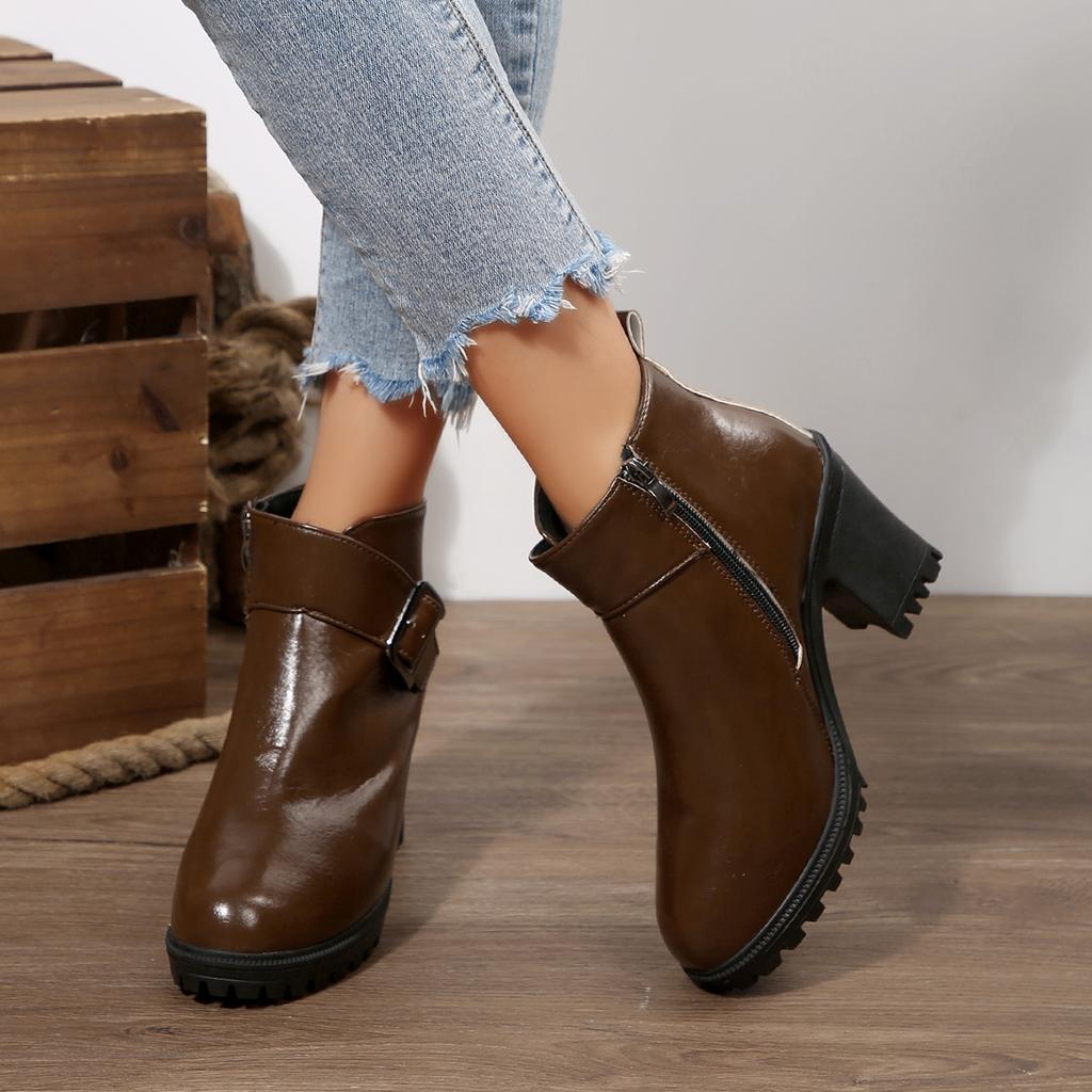 Fashionable New Thick Heel Elegant Sexy High-Heeled Women'S Boots For Winter Comfortable Thick Sole Non Slip Casual Work Boots