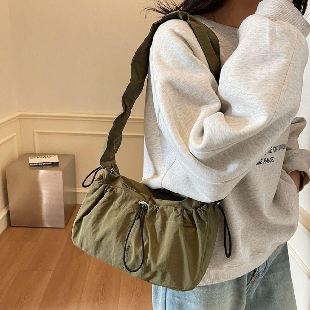Pleated Nylon Shoulder Bag Handbag Drawstring Bag Cute Oxford Cloth Crossbody Bag Girls бежевый 985₽
