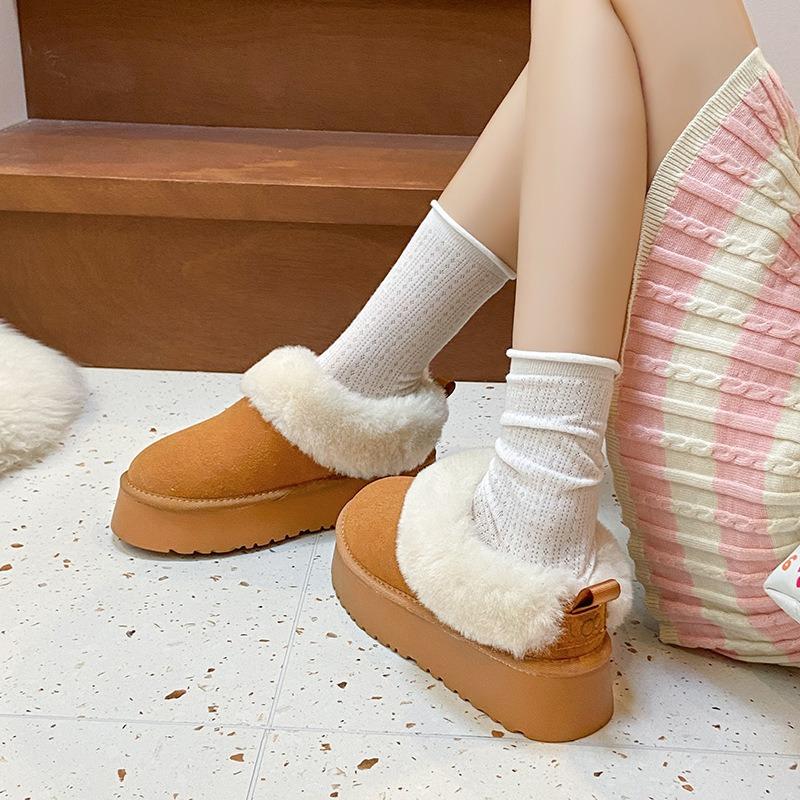 Mao Mao Snow Boots Women's Winter Velvet Thickened Fur Integrated Short Boots Thick Sole One Pedal Home Warm Bread Cotton Shoes
