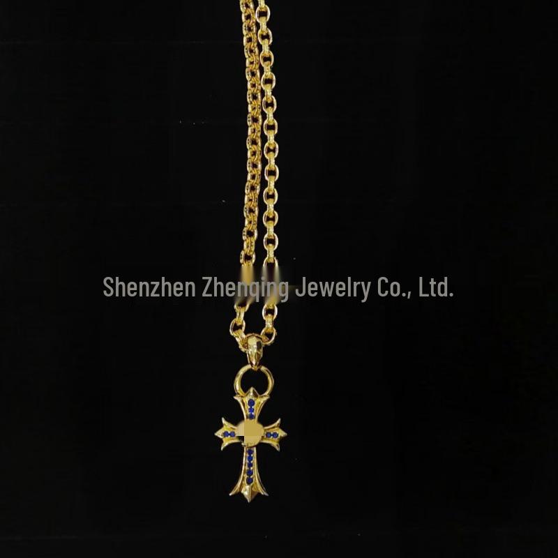 

High-Precision Trendy Kroe Xin Diamond Heart Cross Necklace with Vintage Letter Chain, Unisex 18K