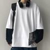 Men T-shirt Fake Two Pieces Long Sleeves O Neck Contrast Color Sweatshirt Warm Casual Plus Size Soft Hip Hop Men Top for School