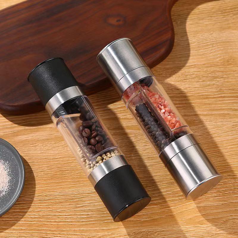 Bidirectional Manual Black Pepper & Sea Salt Grinder - Stainless Steel & Glass Bottle