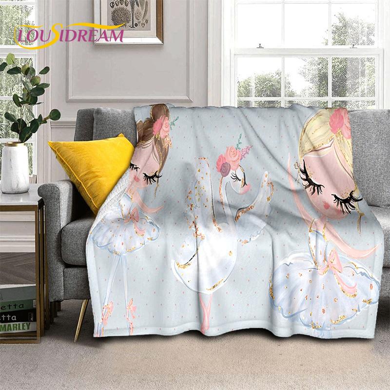 Snová baletka, balerína, víla, labuť, jednorožec, kreslená deka, měkká přehozová deka pro domov, ložnici, postel, pohovku, piknik, cestování, pro děti