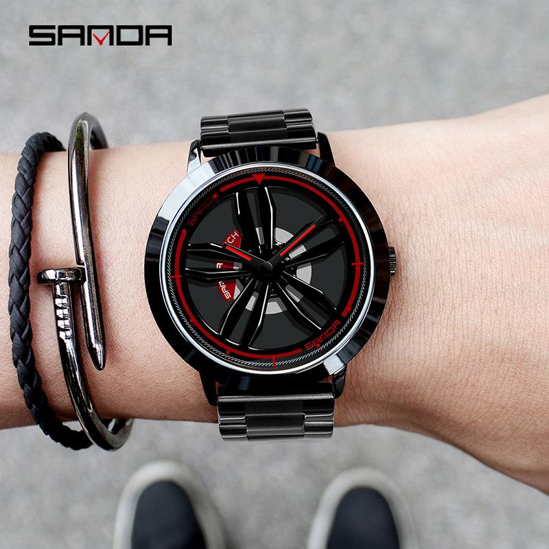Sanda Time to Shine Wheel Series Men's Waterproof Quartz Wristwatch with Creative Hollow Design