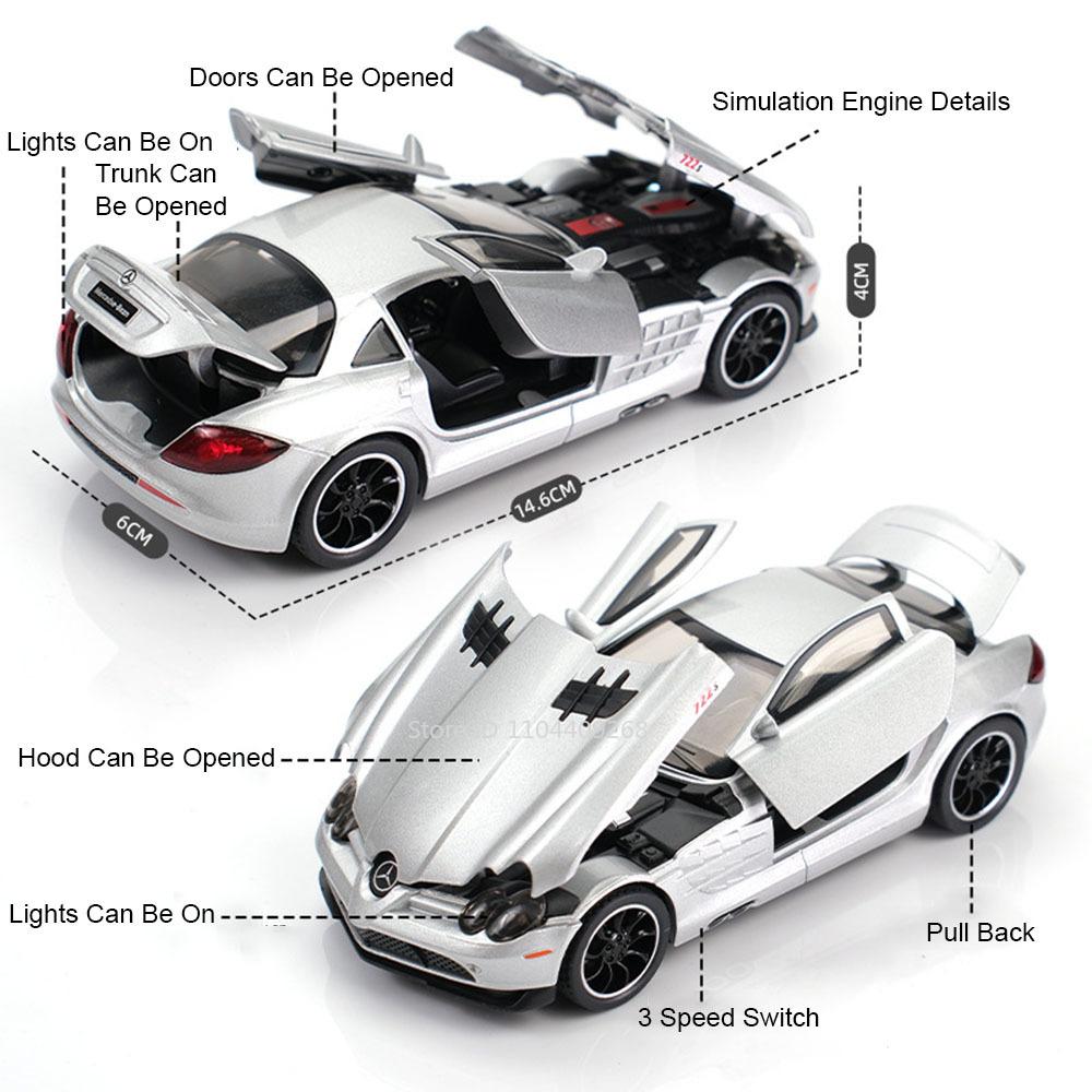 Scale 1:32 SLR 772S S400L Toy Sports Car Model Metal Diecast Sound Light Pull Back Doors Opened Vehicles Models Ornaments Gifts