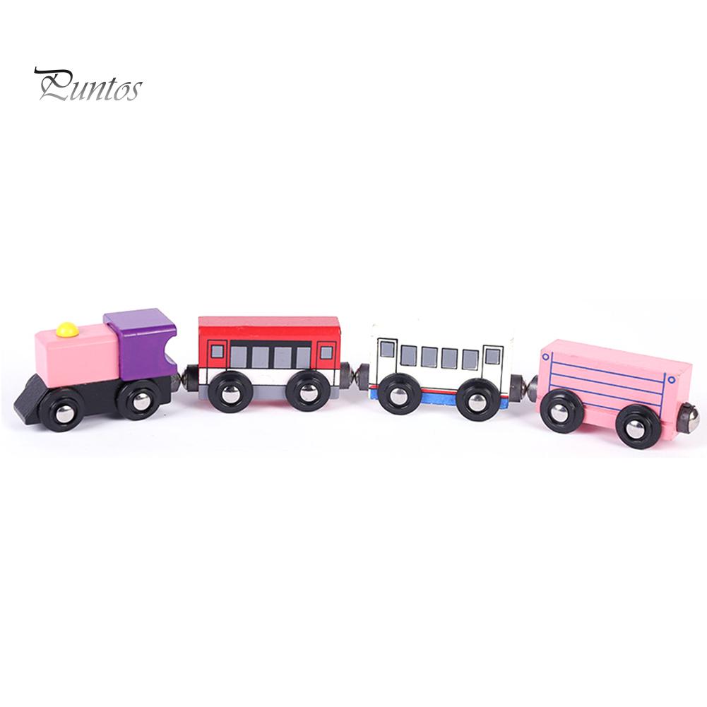 Puntos Dřevěný dětský 4dílný magnetický miniaturní model vagónu, vývojová hračka, dárek