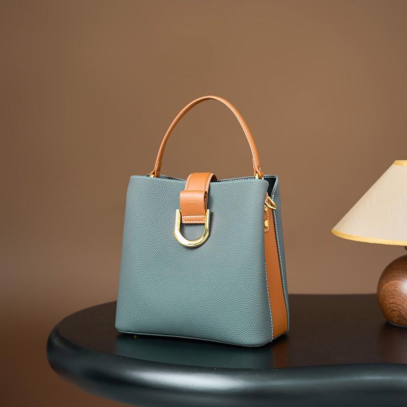 Real Leather Women's Bag Top Layer Cowhide Handbag Crossbody Fashionable Versatile Large Capacity Bucket 8855