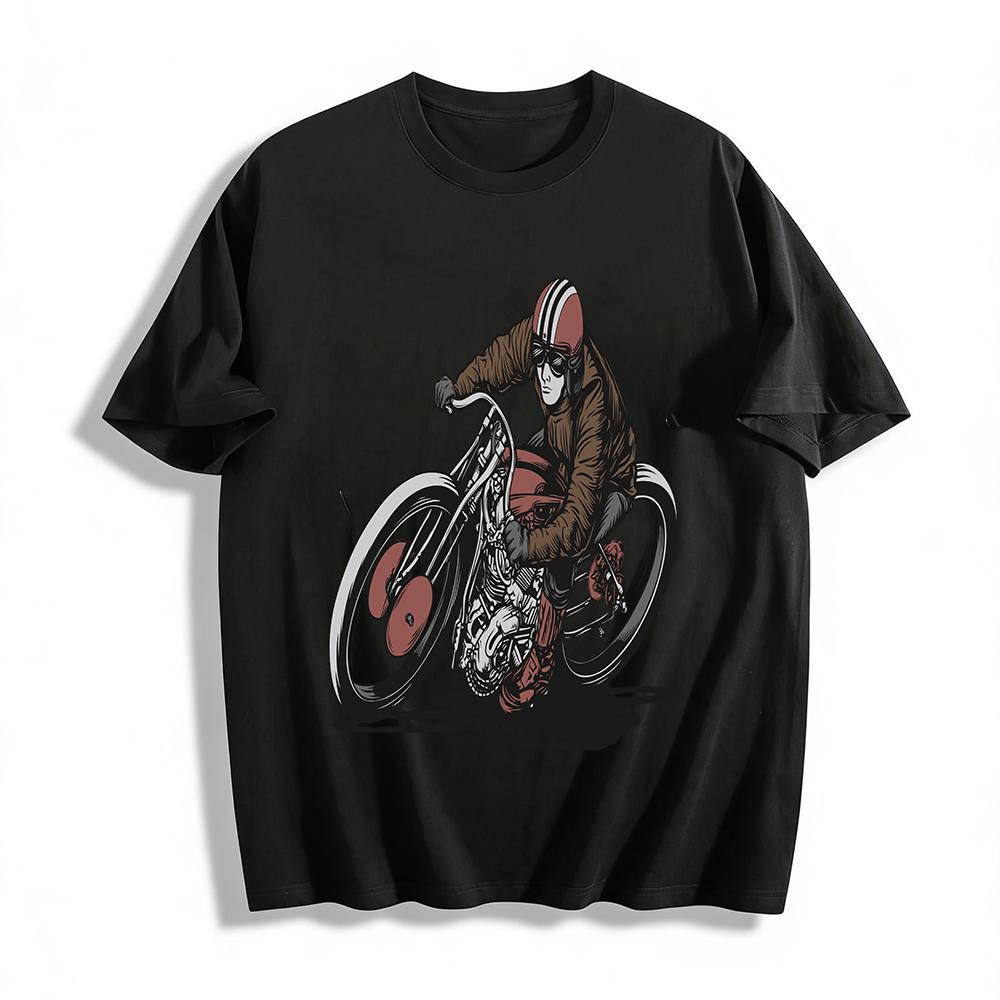 

Vintage Motorcycle Rider Print Casual T-Shirt Retro Biker Culture Top Pure cotton T-shirt 6XL