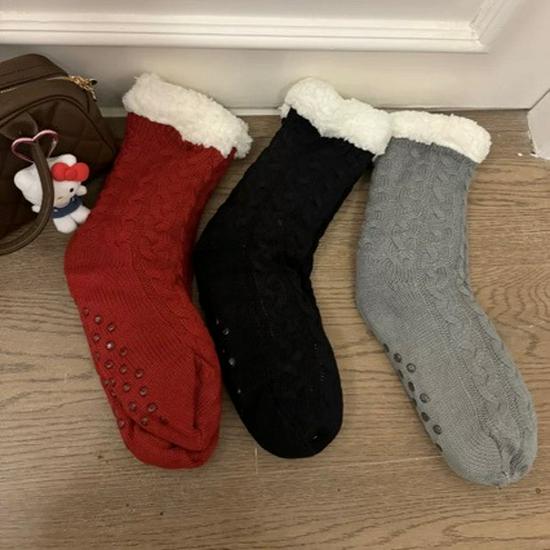 Fleece-Lined Winter Slipper Socks: Thick, Non-Slip, Mid-Calf Indoor Socks