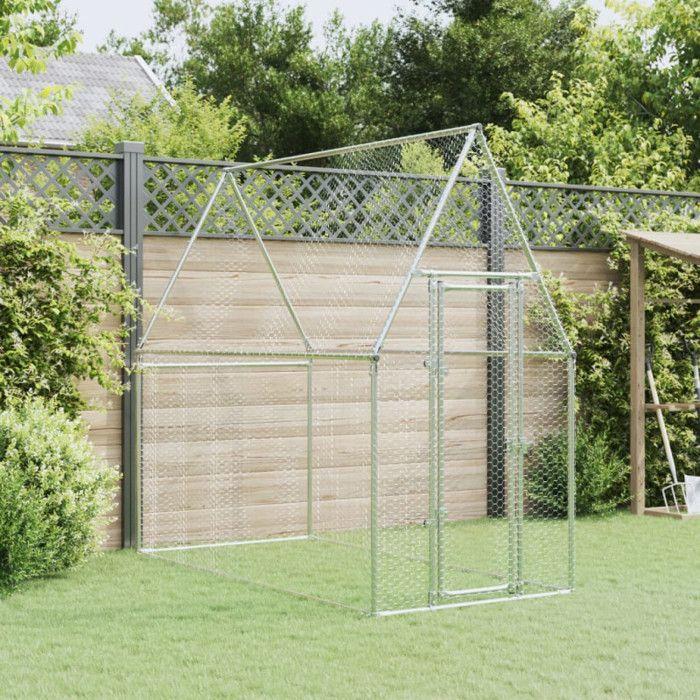 Cage pour poules - Argenté - 200x100x190 cm - Acier galvanisé - Extérieur - Sécurisée