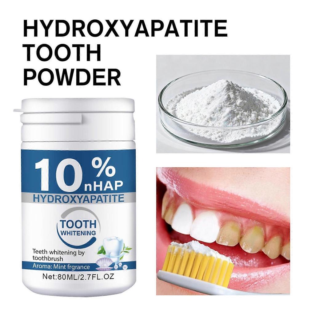 80ml 10% Hydroxyapatite Tooth Whitening Powder with Mint Fragrance, Natural Ingredients, Enamel Repair, Safe & Non-Irritating, Stain Removal