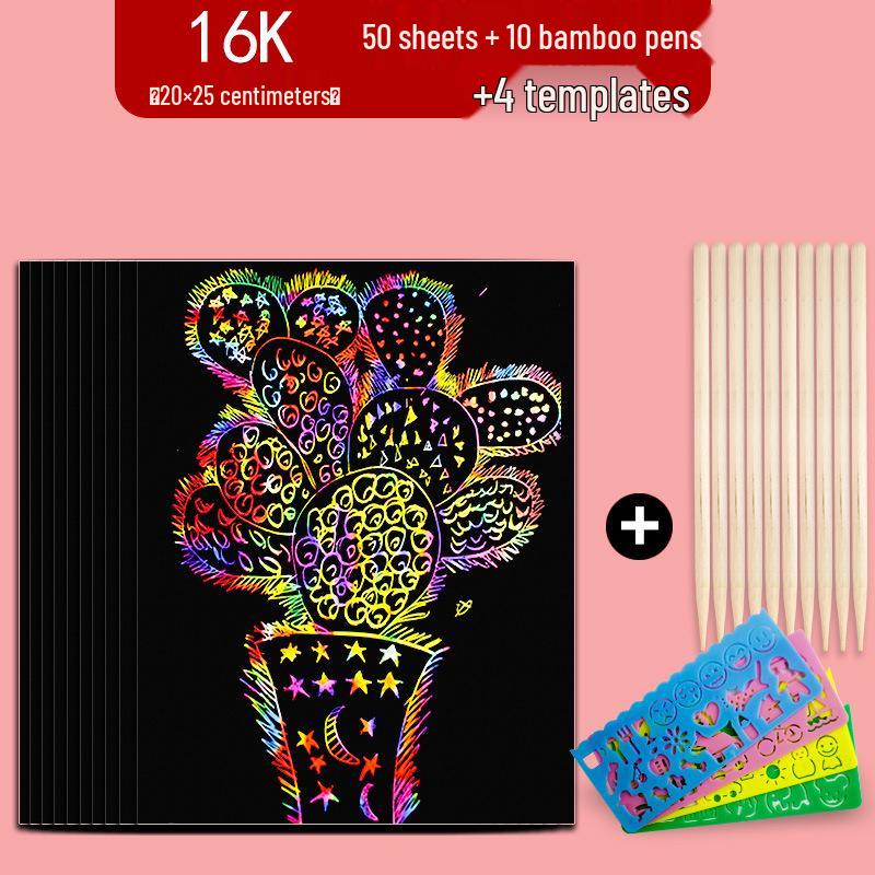 4K Scratch Art Paper Kit: Colorful DIY Graffiti & Drawing Set for Kids, Black Paper for Kindergarten Creative Projects