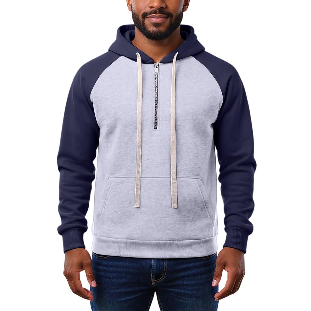 Herren Kapuzenpullover, Kontrastfarbiger Sweatshirt, Sportlicher Halb-Reißverschluss Freizeitjacke