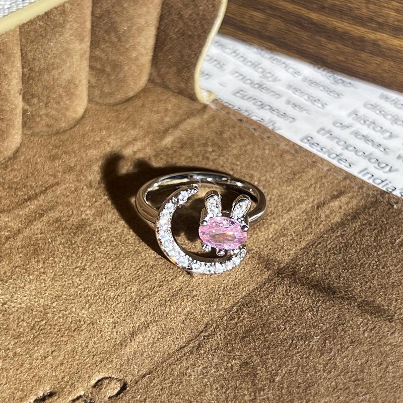 Exquisite Pink Diamond Butterfly Open Ring in Korean Style - Trendy, Versatile Fashion for Women