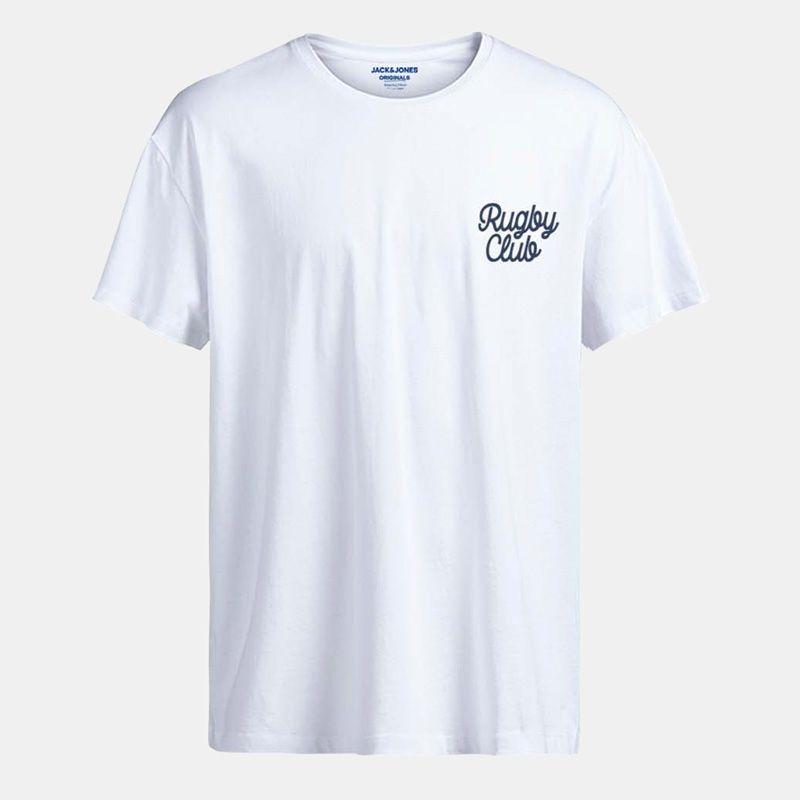 Men's White Cotton T-shirt with Round Neck Rugby Club JACK & JONES