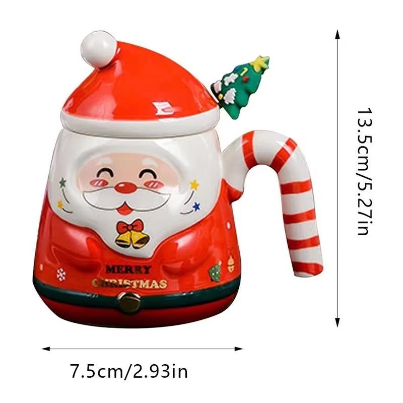 Santa Claus Ceramic Mug Cartoon Water Cup with Lid Spoon Cute Milk Coffee Mugs Couple Souvenir Drinkware Christmas Holiday Gifts