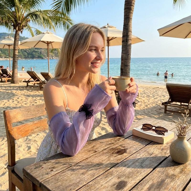 New Elegant Pearlescent Yarn Bow Sun Protection Arm Sleeves For Women Summer Ins Style Ice Silk Arm Sleeves Flared Sleeves