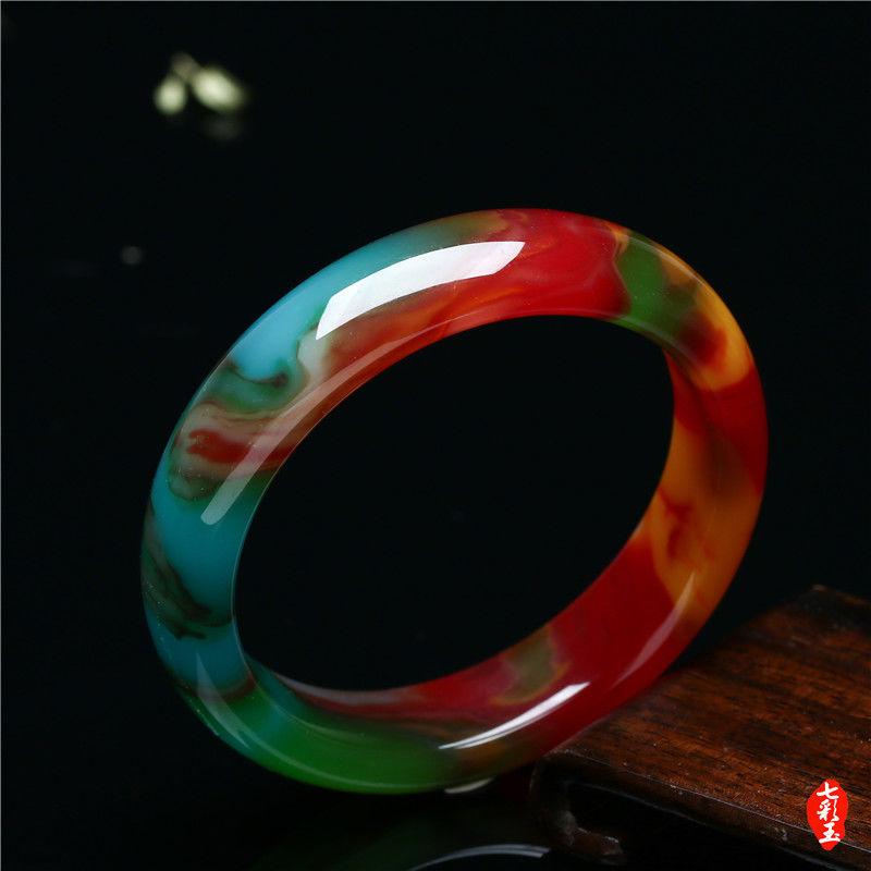 Natural Xinjiang Colorful Jade Bracelet Chicken Blood Red Gold Silk Jade Bracelet Women's Bracelet for Mother