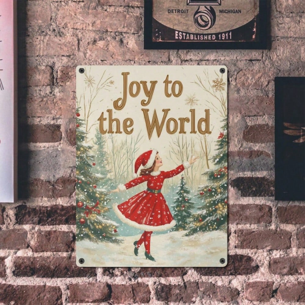 Vintage Christmas Tin Wall Sign Retro Farmhouse Decor Metal Art Joy Holiday 20x30