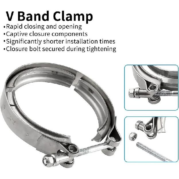 Universal 2pcs 3" V Band Stainless Steel Exhaust Clamp Kit with Mild Steel Flange Male Female For Charge Piping Exhaust Systems