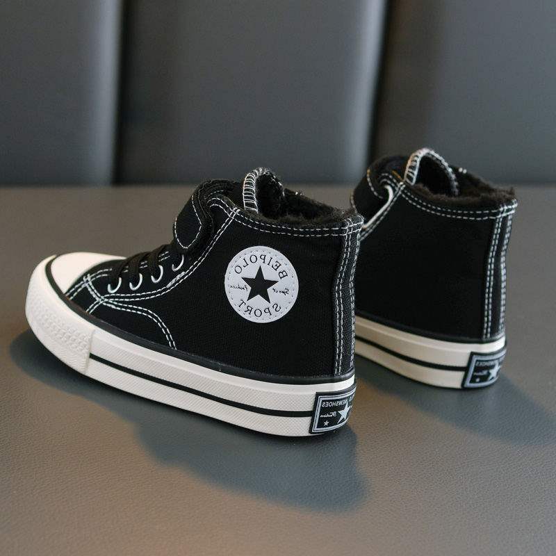 Thickened children's cotton shoes, girls' winter velvet warm canvas shoes, high-top boys' shoes 2025 baby autumn and winter shoes
