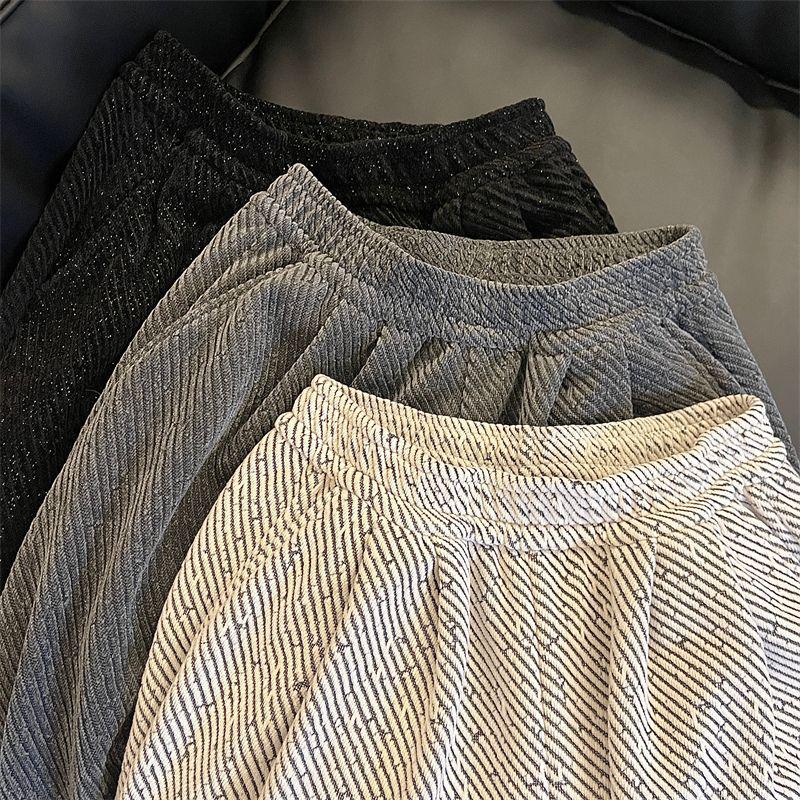 Women's 2024 Autumn/Winter Fleece-Lined Wide-Leg Striped Pants