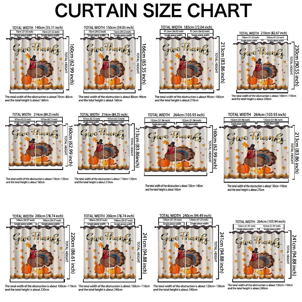 2pcs Thanksgiving turkey, pumpkin, maple leaf Give Thanks blackout curtains living rooms bedrooms