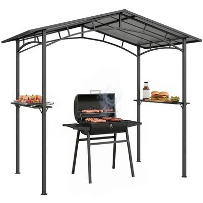 Gartenlaube 2,5 x 1,5 m - Grillunterstand - 2 Ablagen - Grilldach - Schwarzes Metall Polycarbonatdach