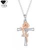 Elegant Rose Cross Pendant Necklace Women Lightweight Copper Jewelry With Gold Plating Daily Wear Fashion Accessory