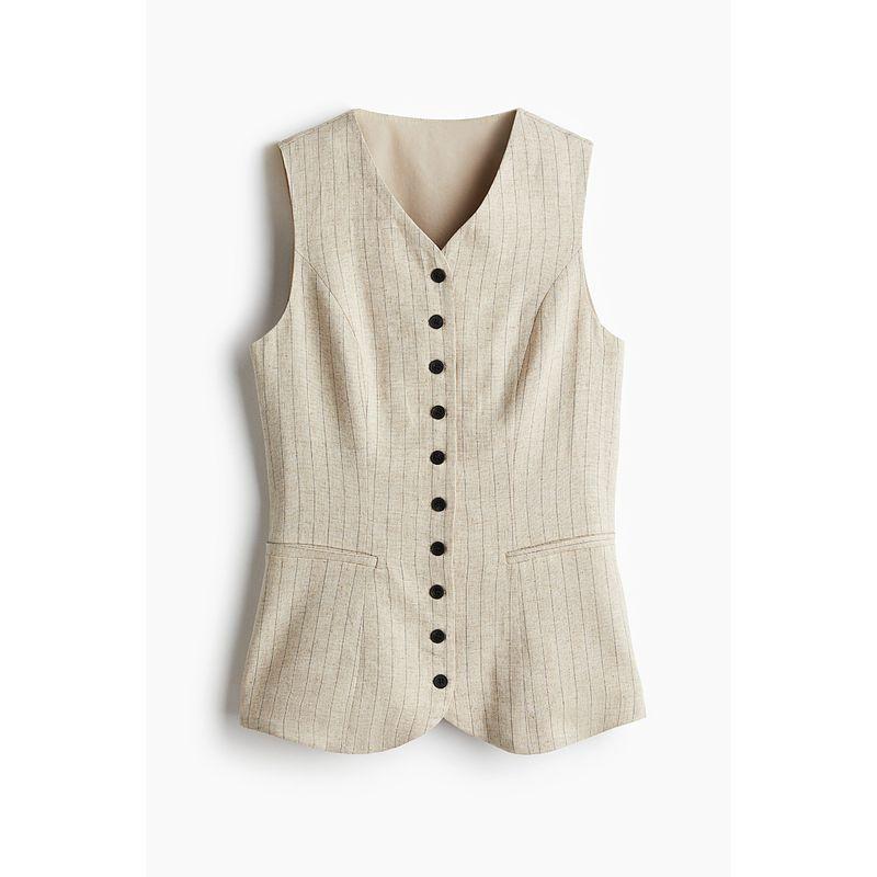 

Женская одежда HM Жилет 2025 Лето Новый Приталенный Тканый Воротник Тренд Циркуляция Усердие Без рукавов Костюмный Жилет 1230708 Mixed light beige/Pinstripe 175/116