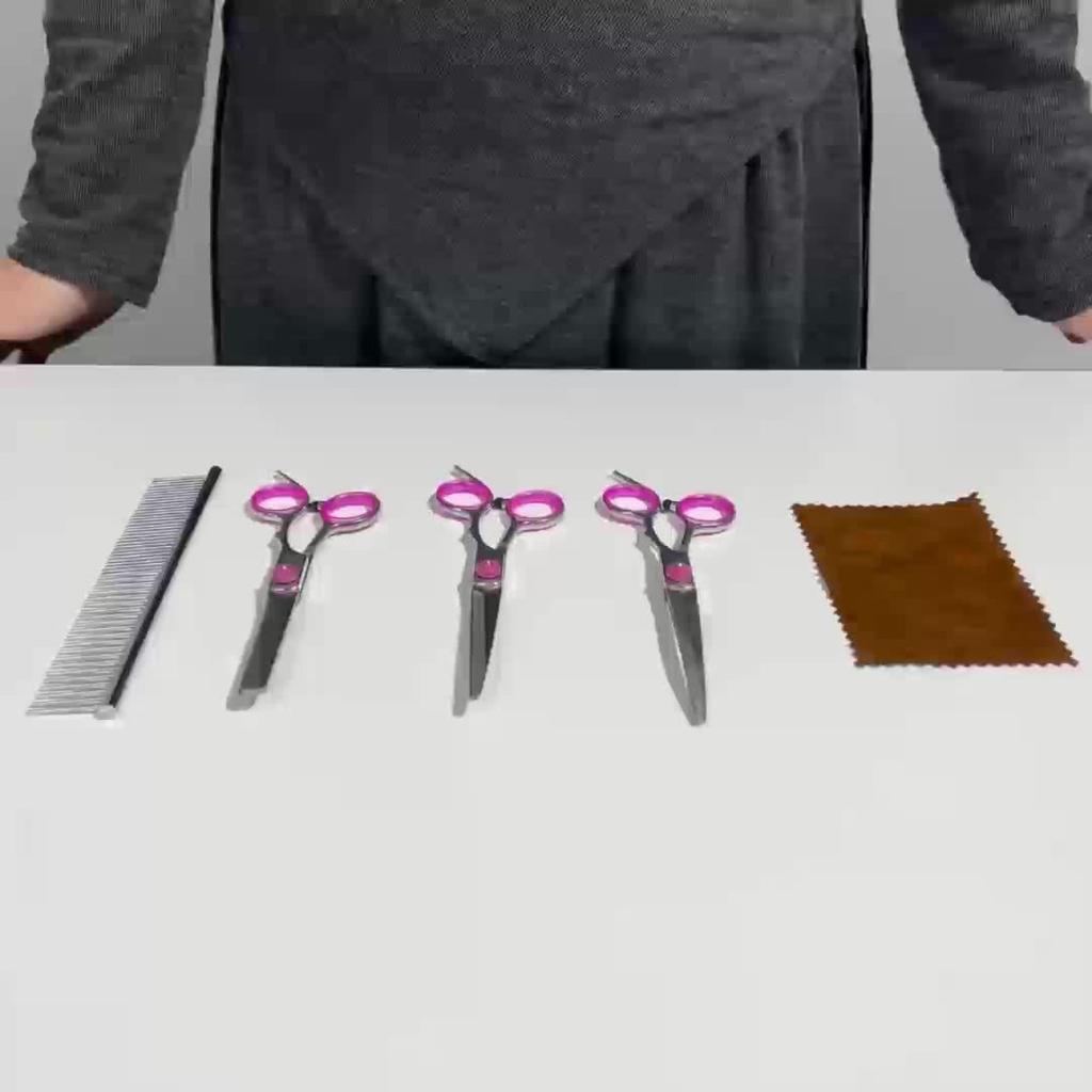 5-in-1 Professional Dog Grooming Scissors Set with Curved Scissors and Comb | Made of Stainless Steel Material, Pet Hair Trimming Set
