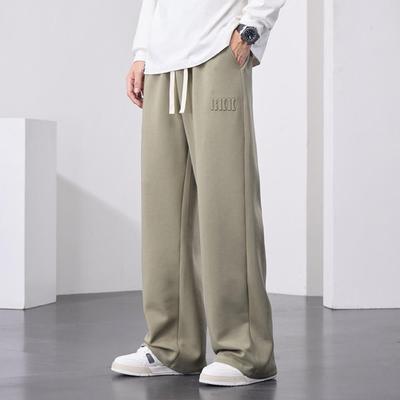 Pantalones de chándal rectos para hombre de pierna ancha de algodón con cordón con letras deportivas holgados pantalones casuales largos talla grande 8XL