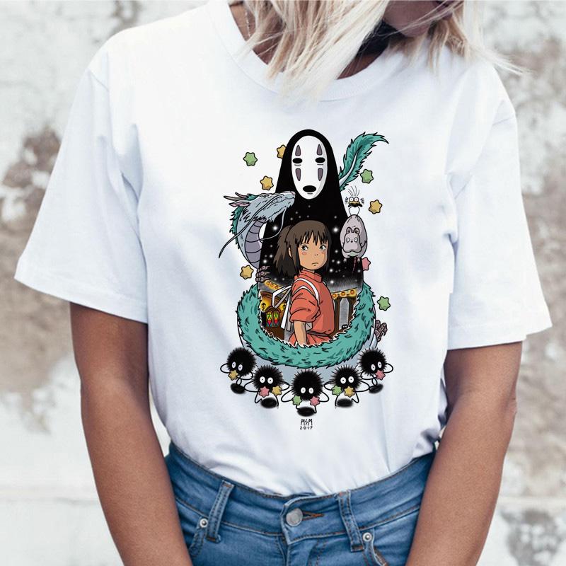 

Women s T-Shirt Ghibli Japanese Anime Totoro Miyazaki Hayao T Shirt Tshirt T-Shirt Women Female Femme Cartoon Clothes S білий